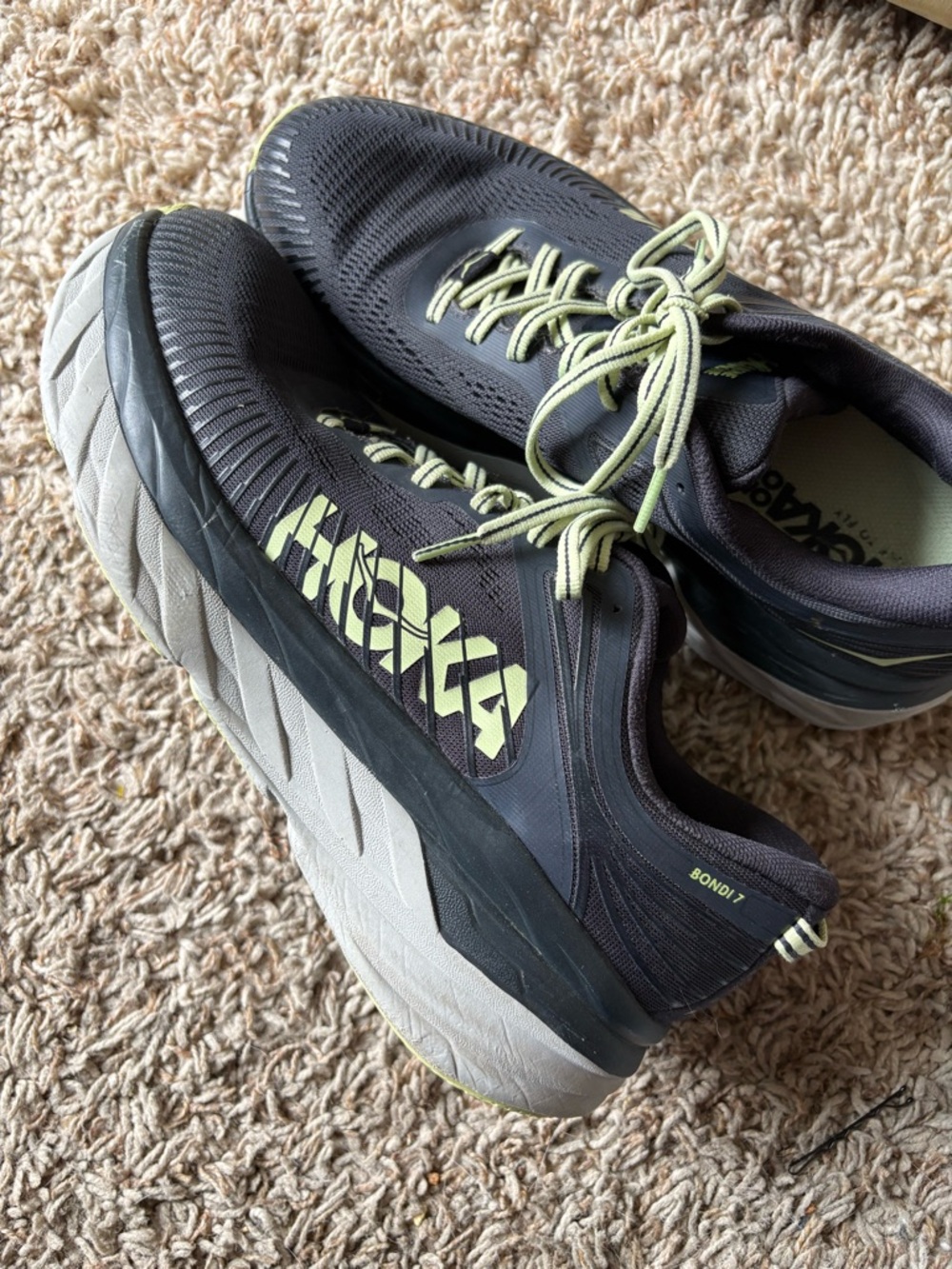 Hoka One One Bondi 7 Men's Running Shoes - Black with Lime
